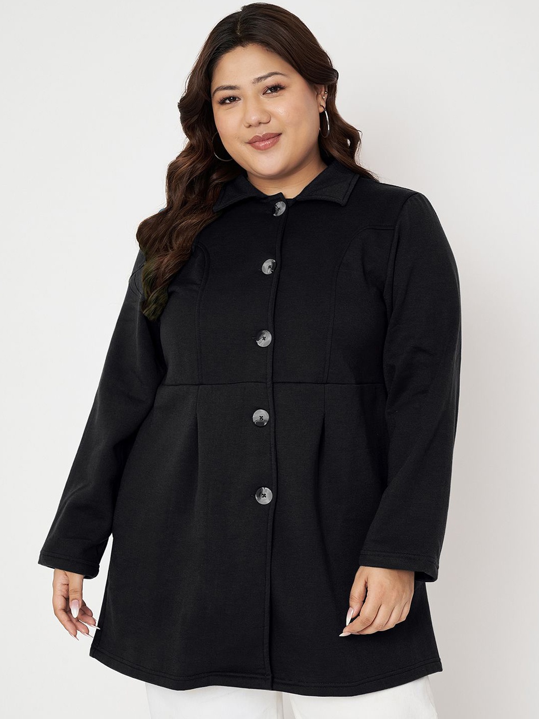 

BRINNS Women Plus Size Single Breasted Longline Overcoat, Black