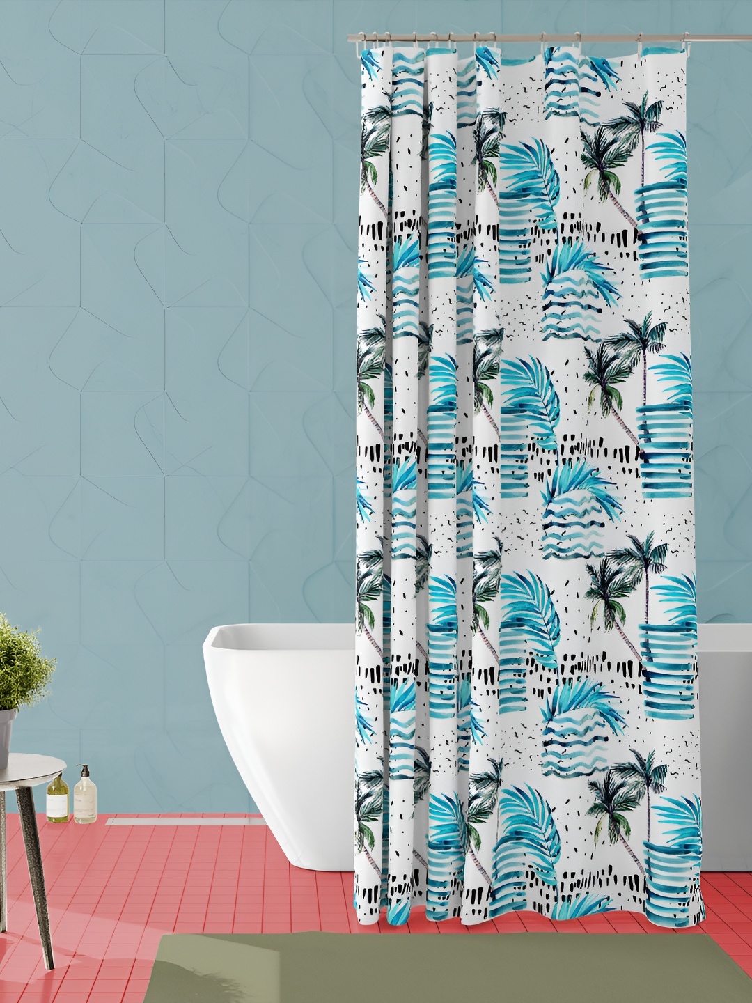 

ArtzFolio White & Blue Printed Waterproof Shower Curtain