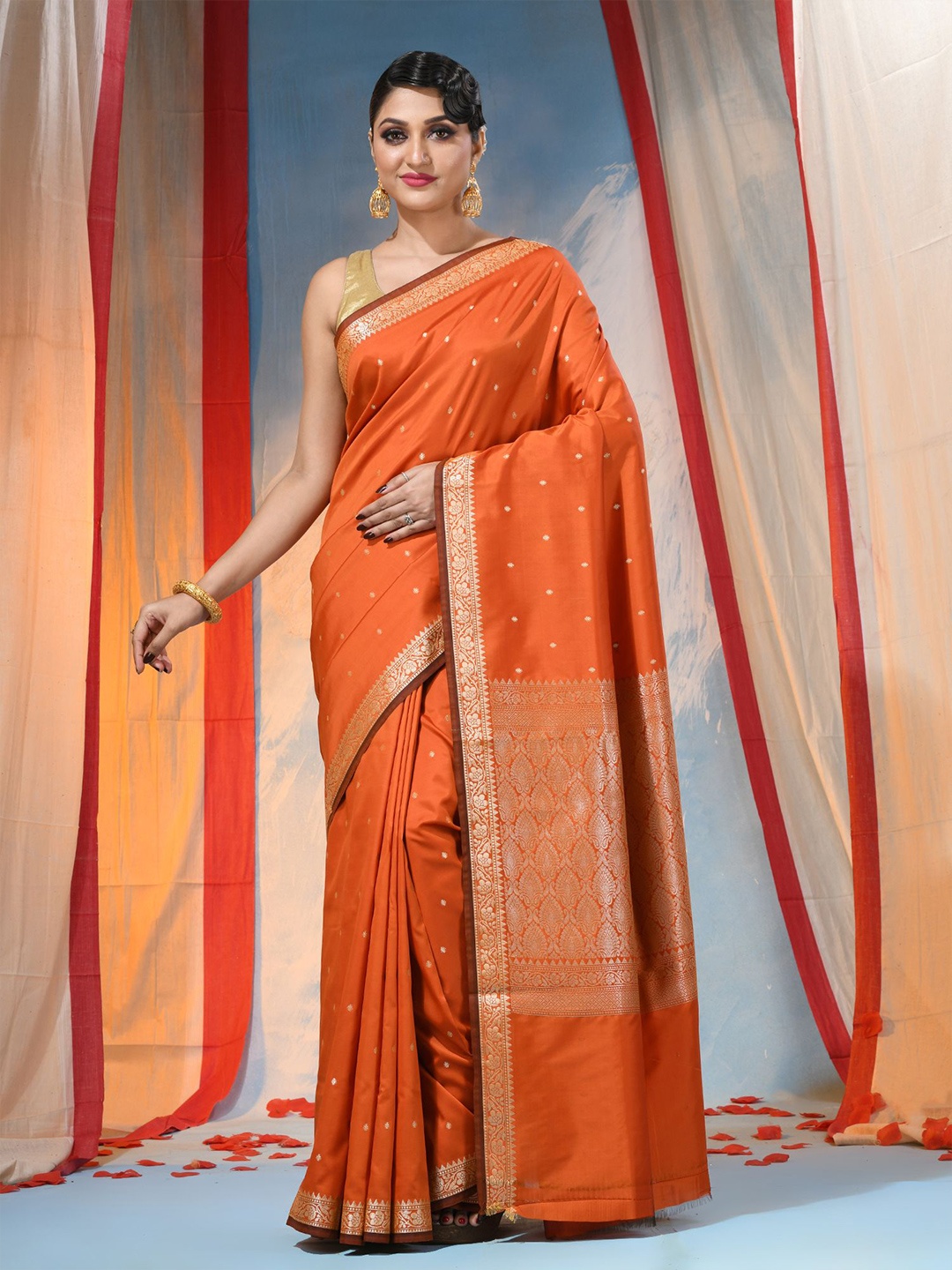 

DESH BIDESH Woven Design Zari Festive Saree, Orange