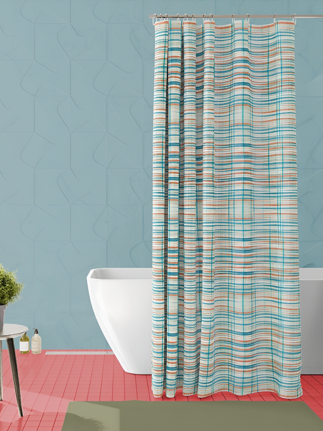 

ArtzFolio Beige & Blue Printed Waterproof Shower Curtain