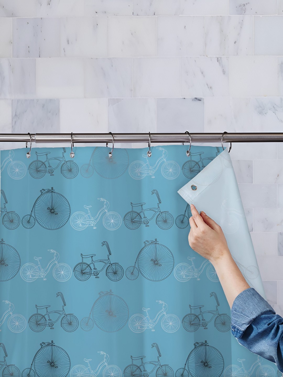 

ArtzFolio Blue & White Printed Waterproof Shower Curtain