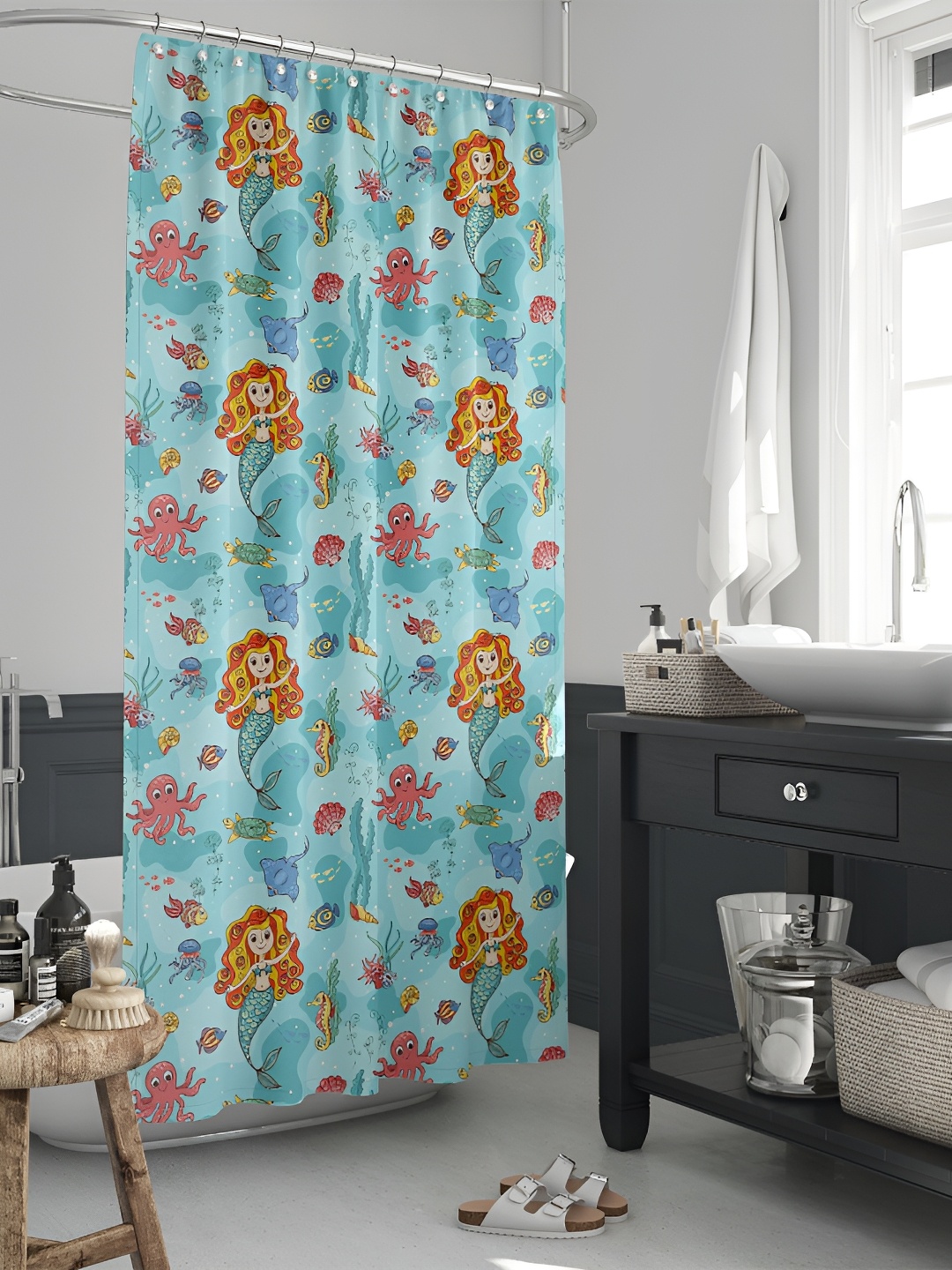 

ArtzFolio Blue & Red Floral Printed Waterproof Shower Curtain