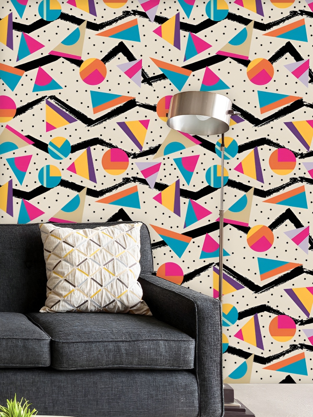 

ArtzFolio Printed UV-Resistant Anti-Bacterial Retro Geometric Pattern Peel & Stick Wallpaper, Multi