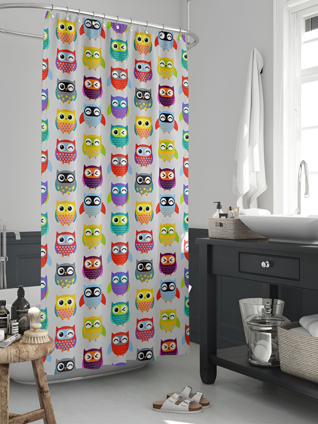 

ArtzFolio Blue & White Printed Waterproof Shower Curtainn, Grey