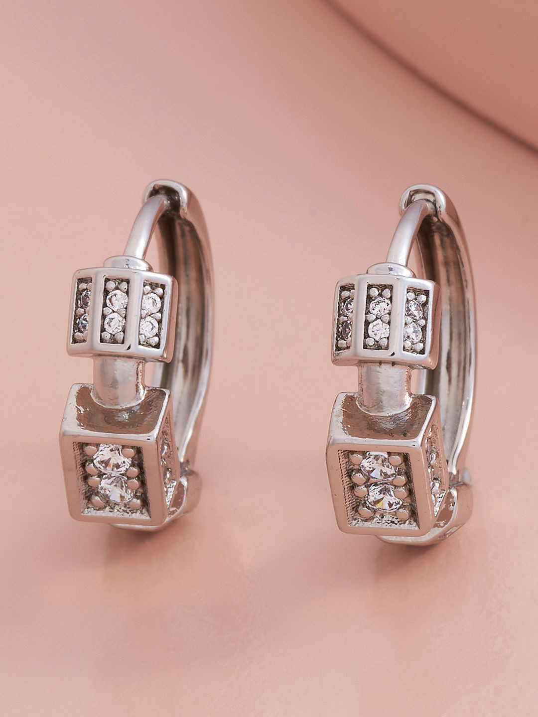 

Kushal's Fashion Jewellery Rhodium-Plated Zircon Circular Hoop Earrings, Silver