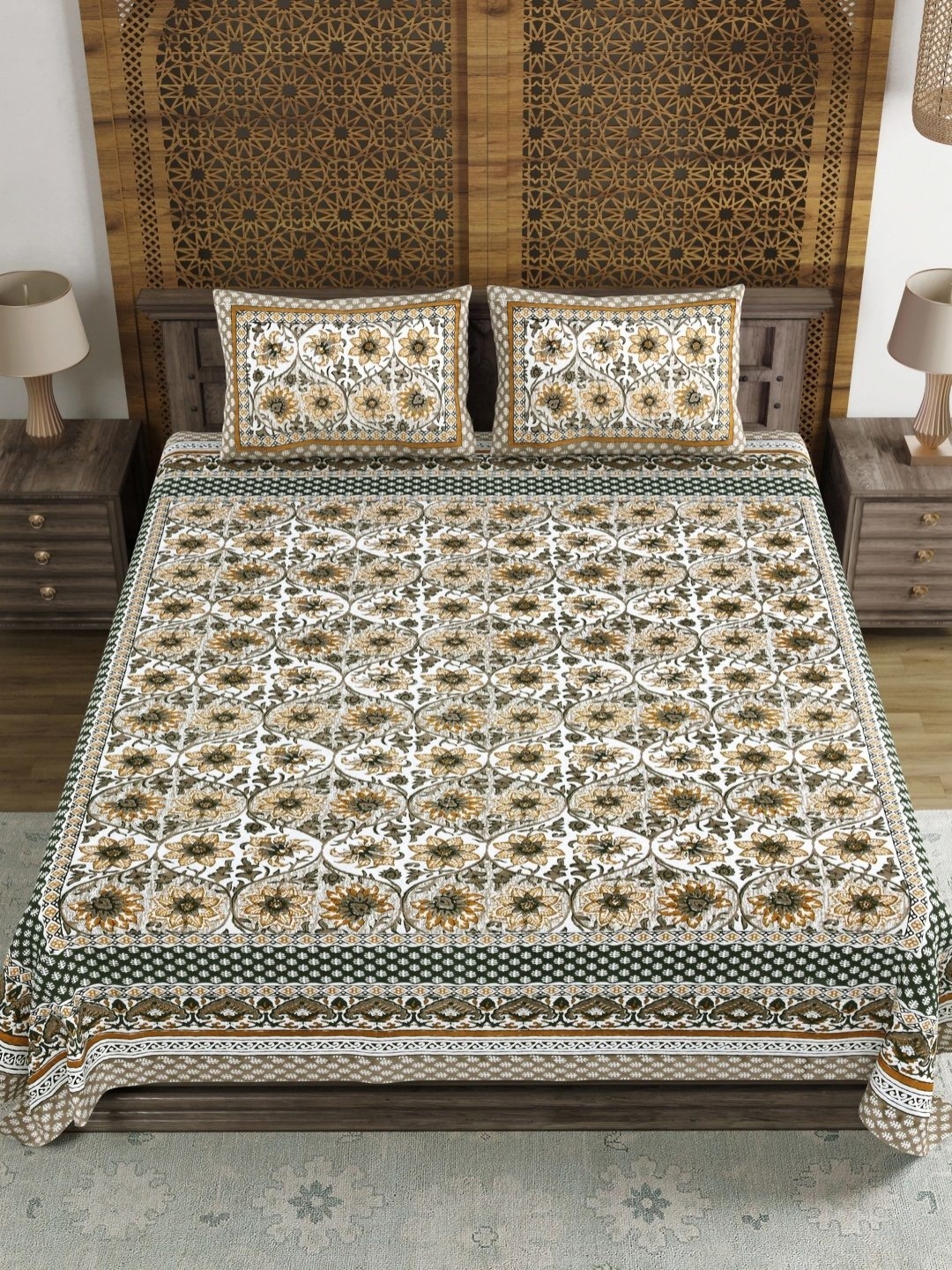 

BLOCKS OF INDIA Brown & White Ethnic Motifs 120 TC King Bedsheet Set 2.18 m x 2.64 m