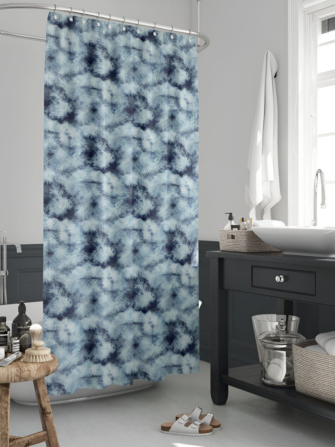 

ArtzFolio Blue & Black Printed Waterproof Shower Curtain