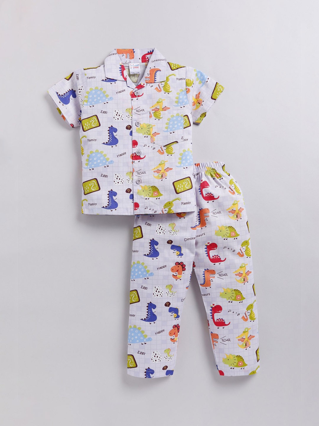 

NAUTI KIDZ Boys Pure Cotton Shirt Collar Printed Night Suit, White