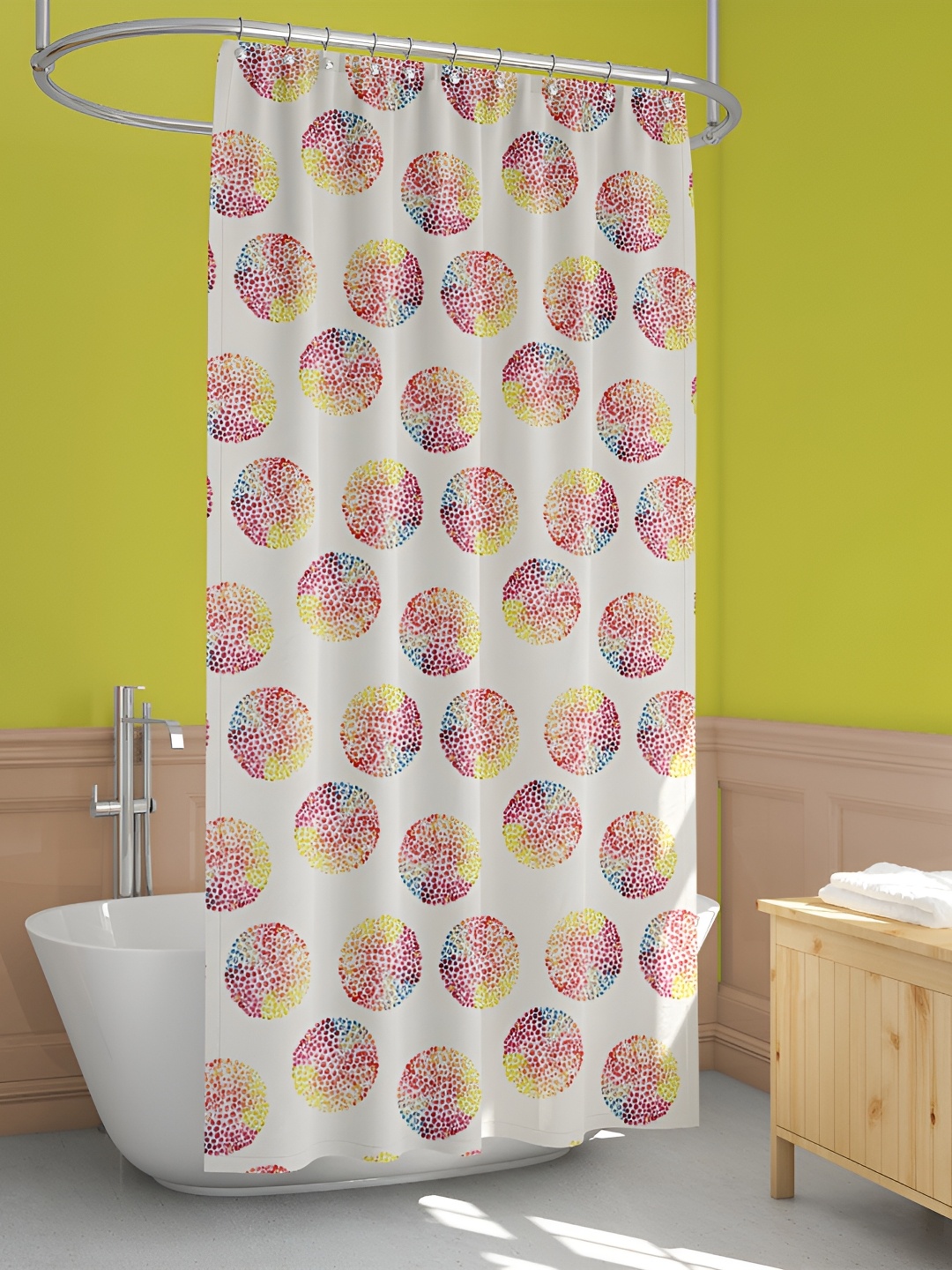 

ArtzFolio Cream-Coloured & Red Geometric Printed Waterproof Shower Curtains