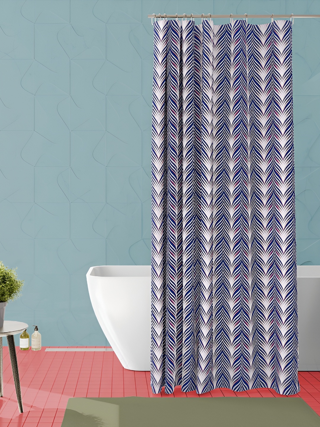 

ArtzFolio Blue and White Geometric Printed Waterproof Shower Curtain