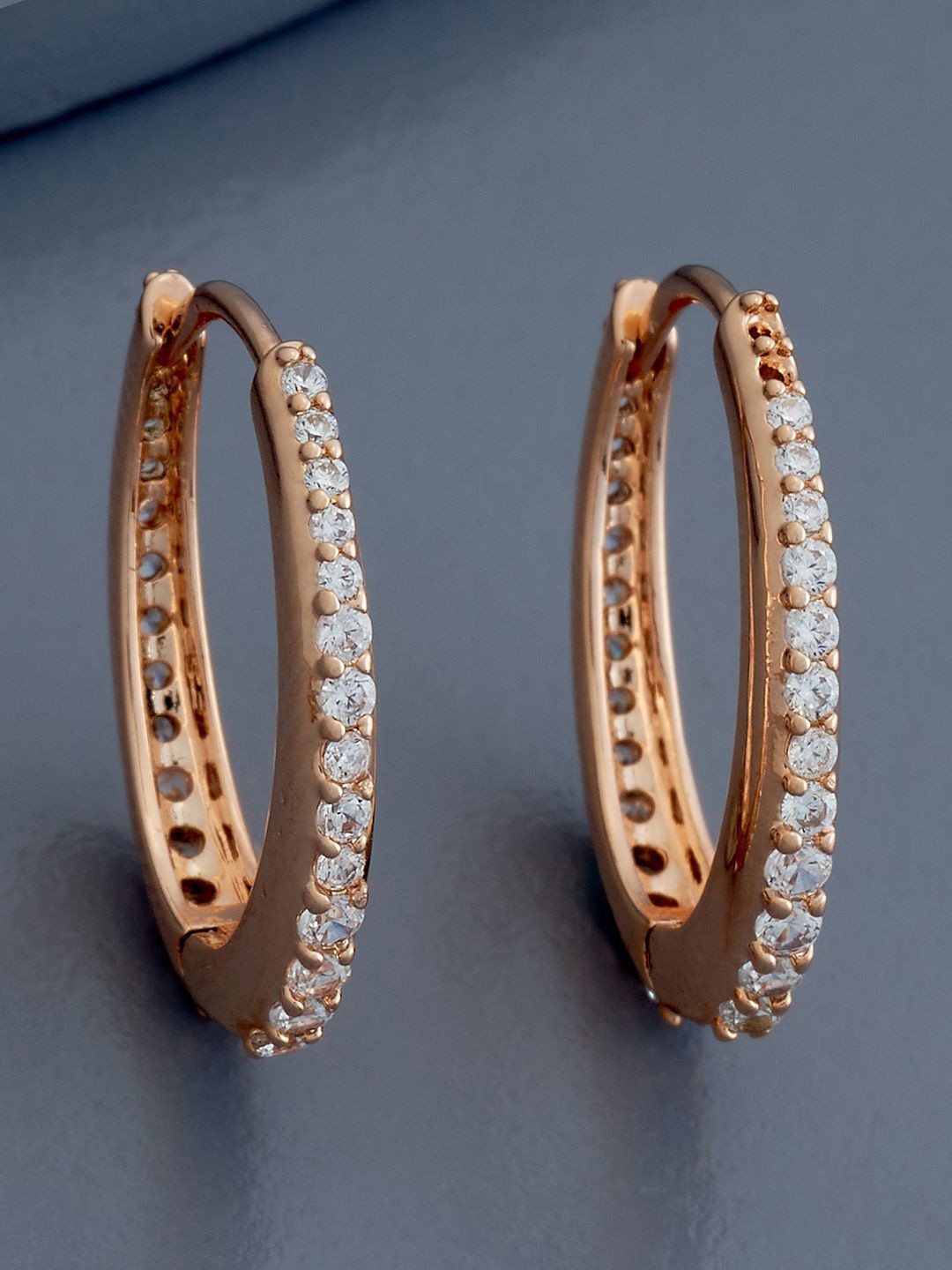 

Kushal's Fashion Jewellery Rose Gold-Plated Zircon Circular Hoop Earrings