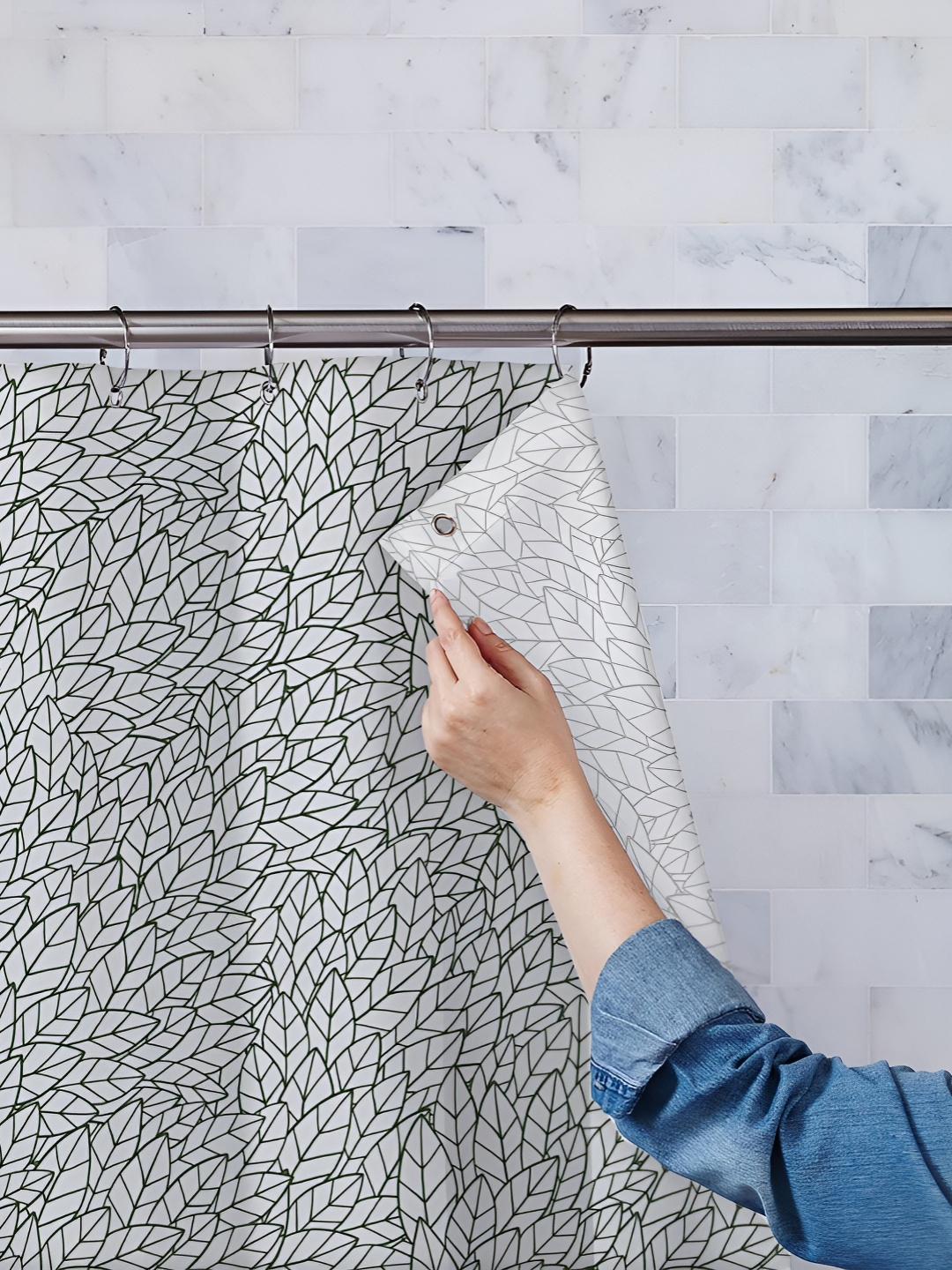 

ArtzFolio Green & White Geometric Printed Waterproof Shower Curtain