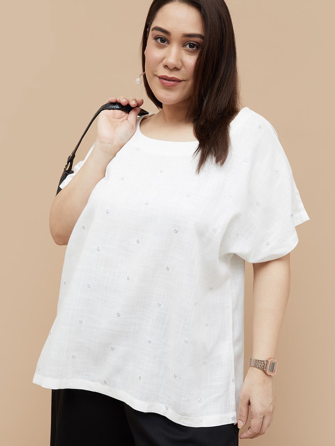 

Nexus by Lifestyle Women Plus Size Embroidered Regular Top, Off white