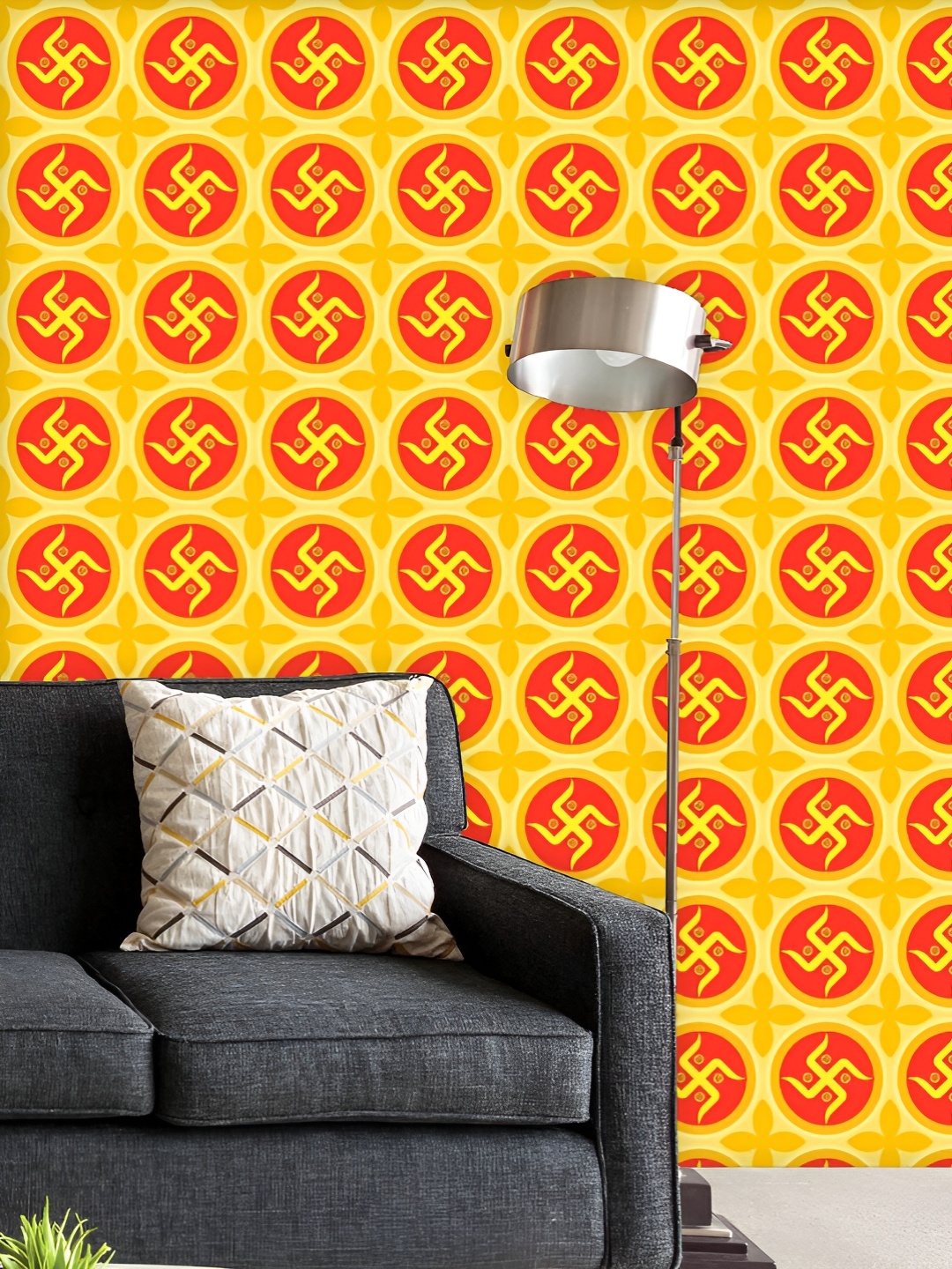 

ArtzFolio Printed UV-Resistant Anti-Bacterial Traditional Hindu Swastika Peel & Stick Wallpaper, Multi