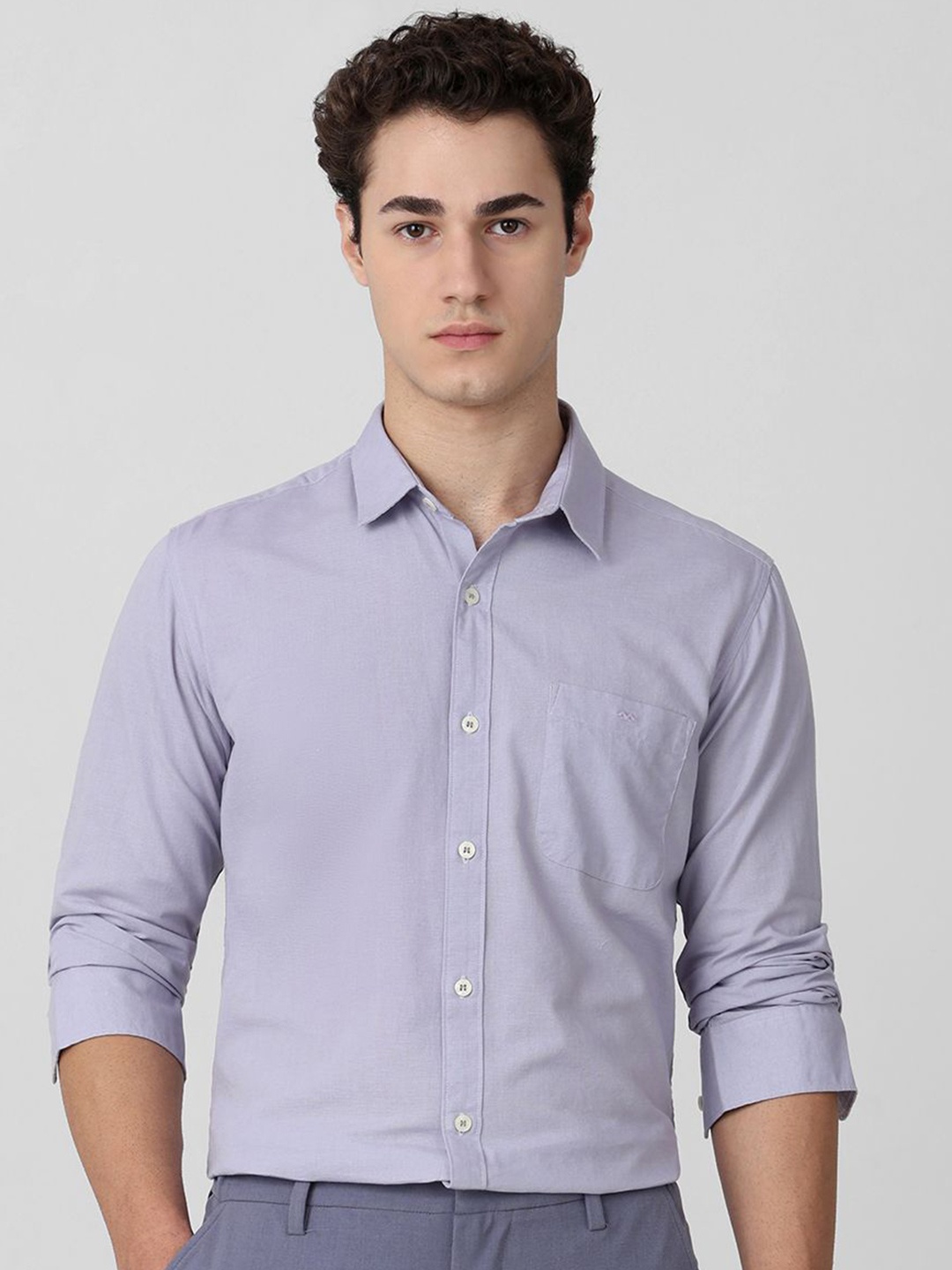 

Mufti Men Spread Collar Solid Cotton Slim Fit Casual Shirt, Grey