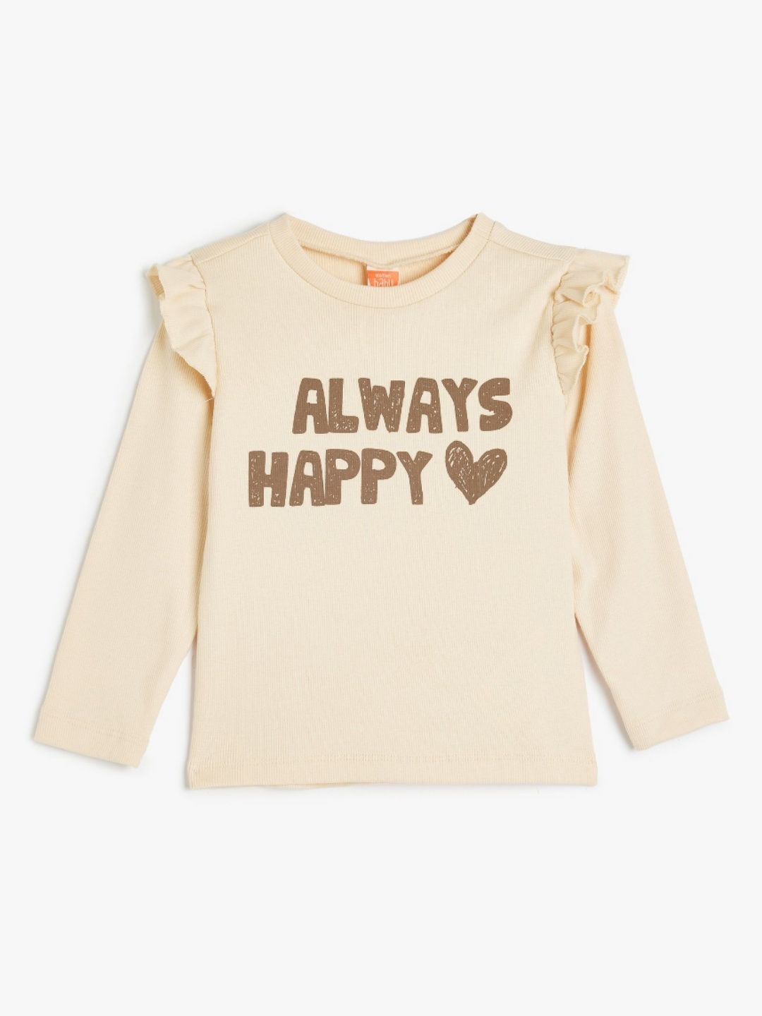 

Koton Girls Typography Printed V-Neck Cotton T-shirt, Beige