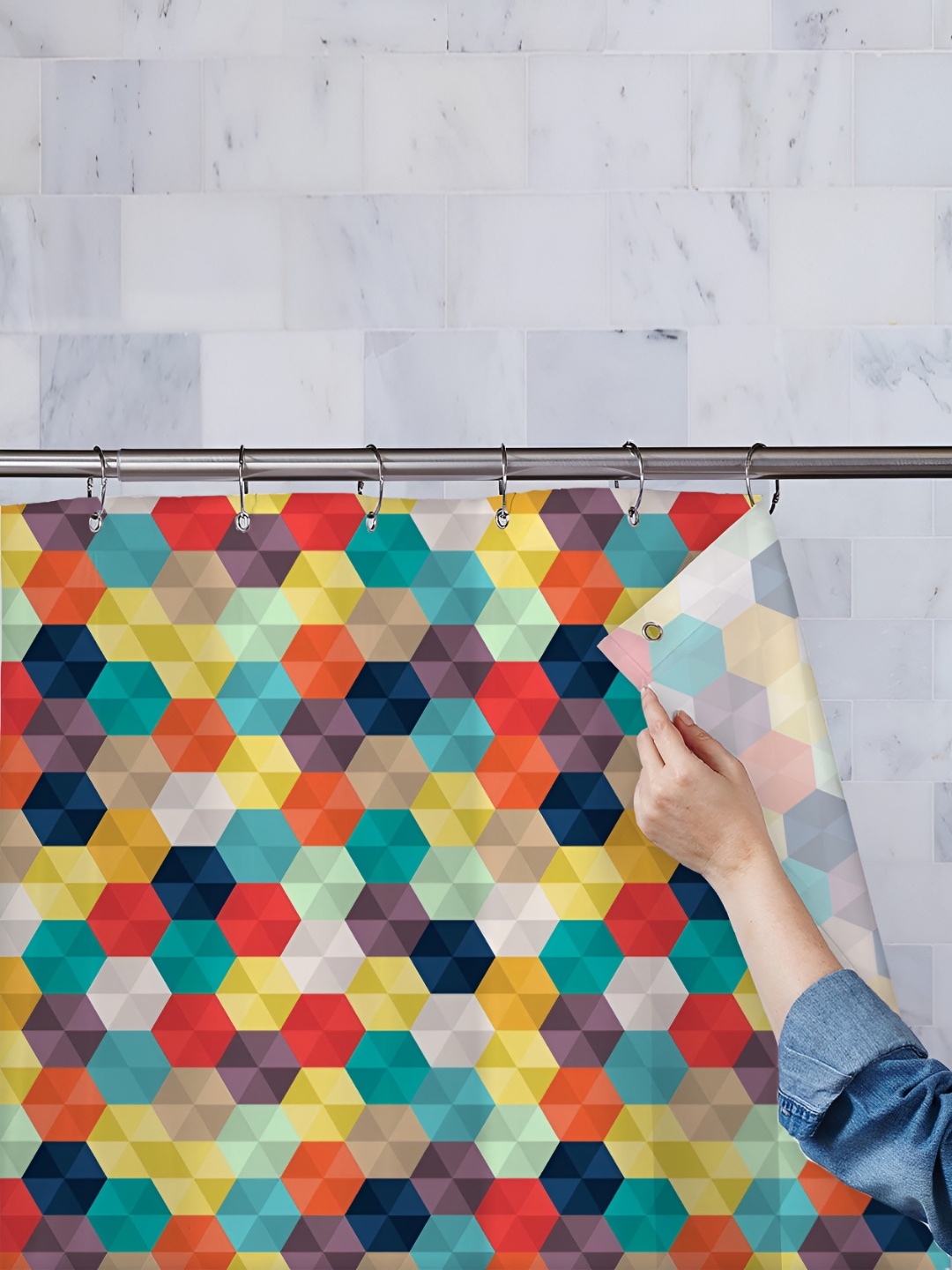 

ArtzFolio Red & Blue Printed Water Proof Shower Curtain