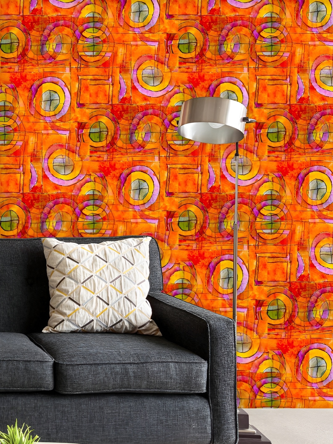 

ArtzFolio Printed UV-Resistant Anti-Bacterial Orange Cubism Abstract Peel & Stick Wallpaper, Multi