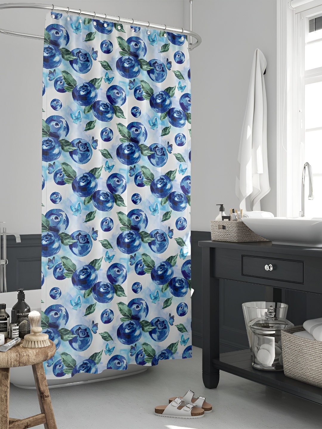 

ArtzFolio White & Blue Geometric Printed Waterproof Polyester Curtain