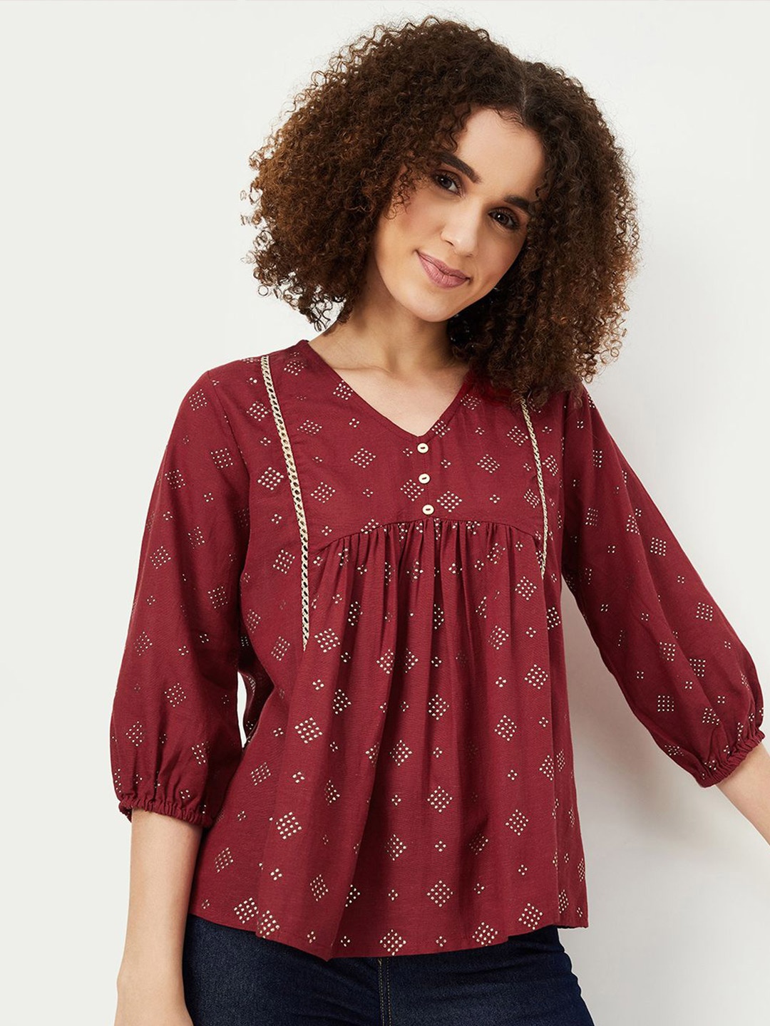 max Women Printed A-Line Top, Rust