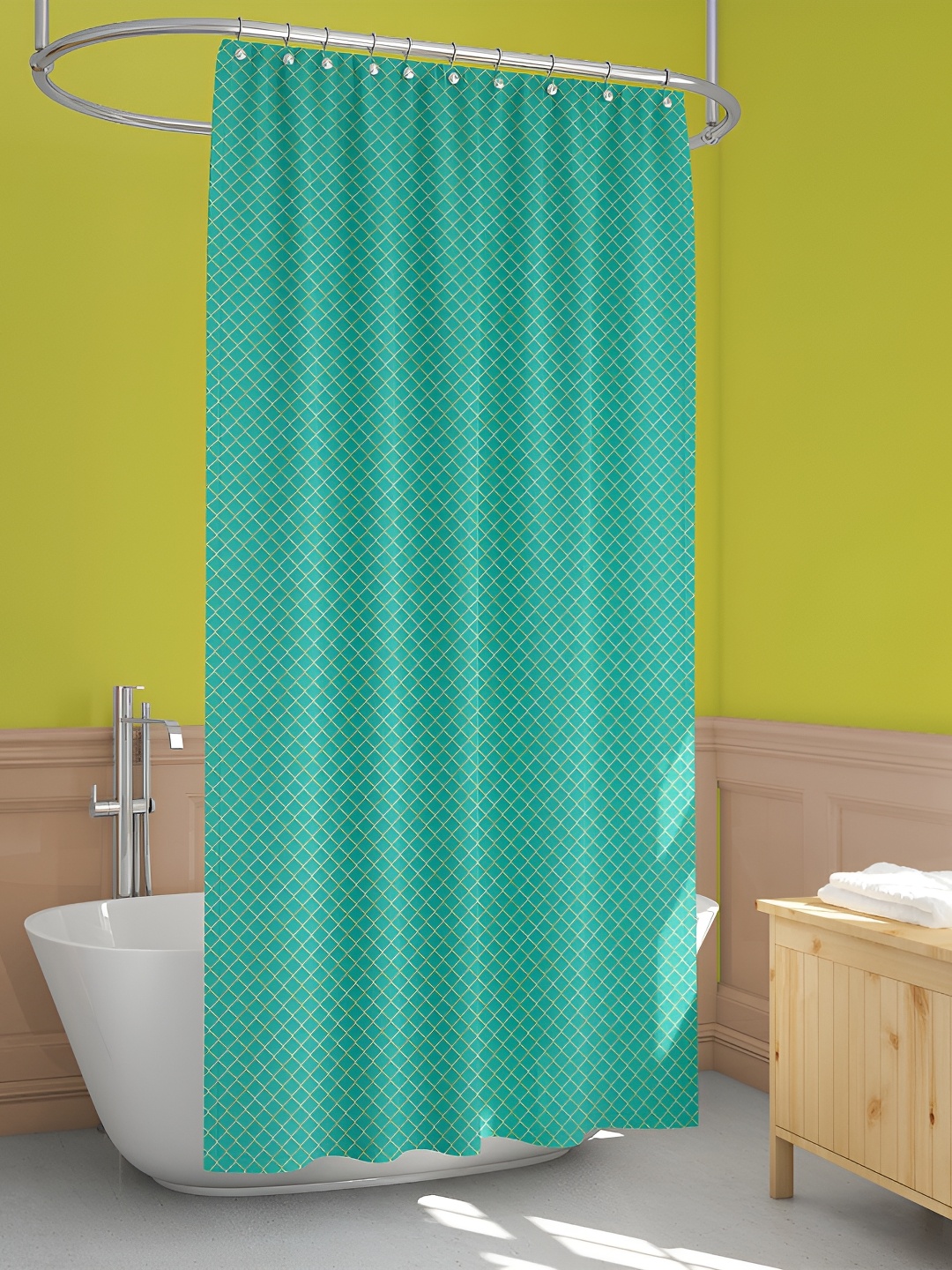 

ArtzFolio Green and White Geometric Printed Waterproof Shower Curtain