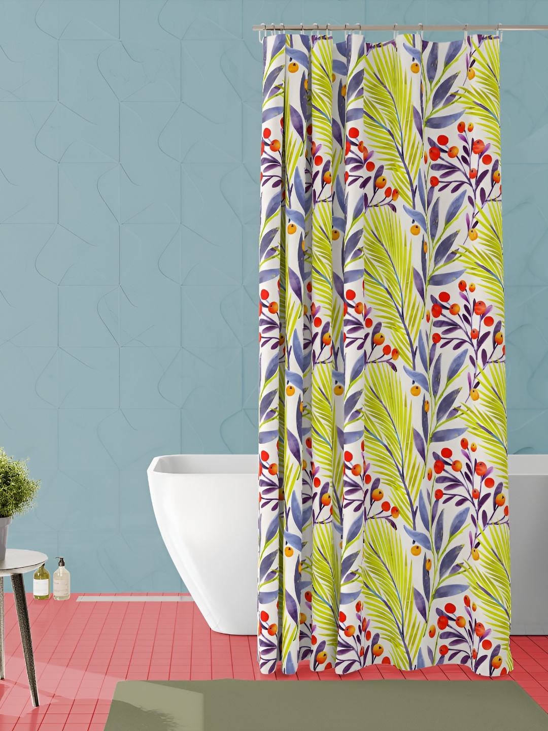 

ArtzFolio Green & White Printed Waterproof Shower Curtain