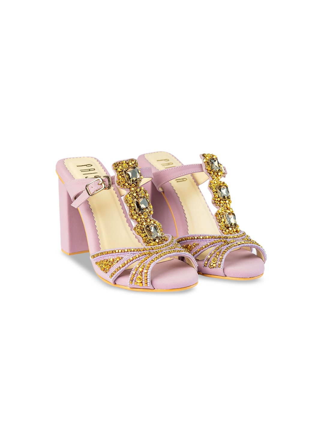 

House of Prisca Women Embellished Party Block Sandals, Lavender