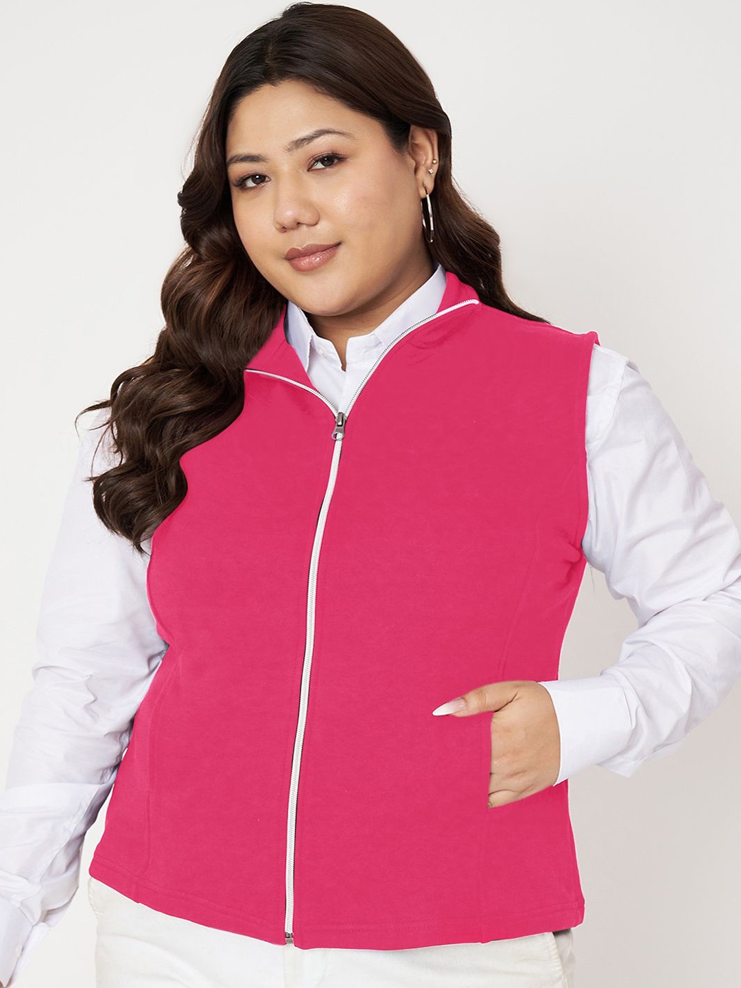 

BRINNS Plus Size Fleece Open Front Jacket, Magenta