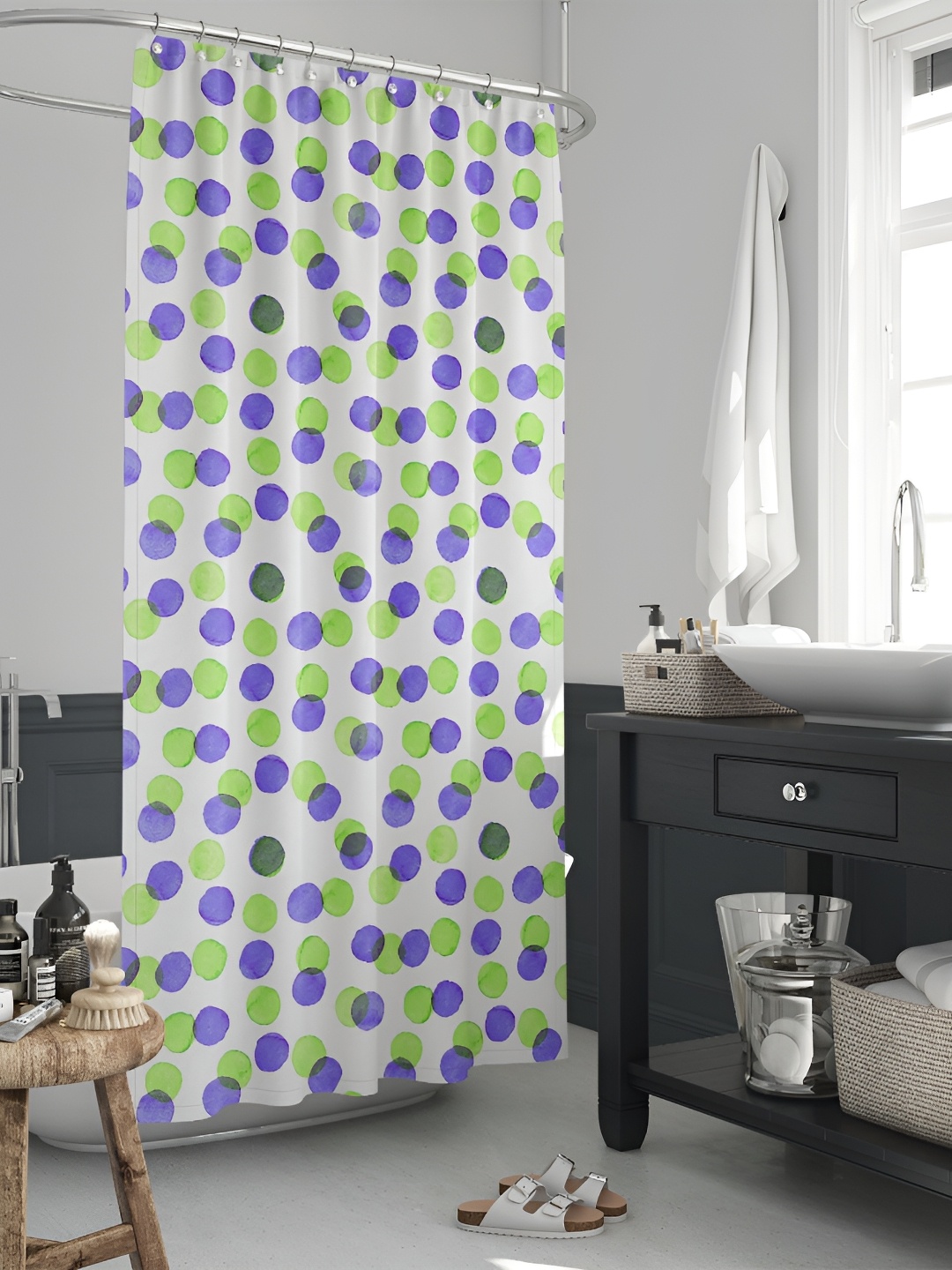 

ArtzFolio White & Blue Printed Waterproof Shower Curtain