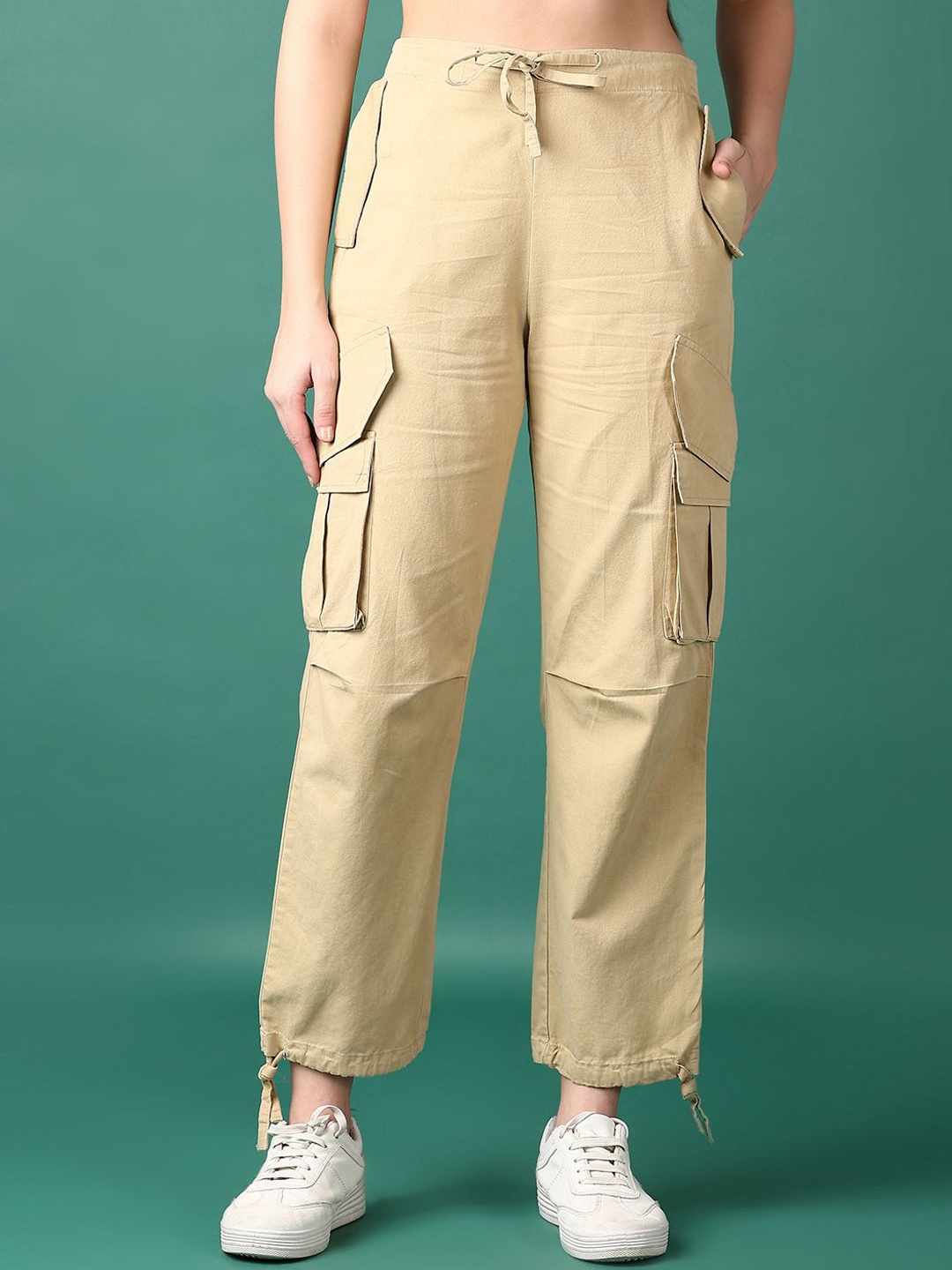 

V-Mart Women Mid-Rise Regular Fit Cotton Cargos, Beige