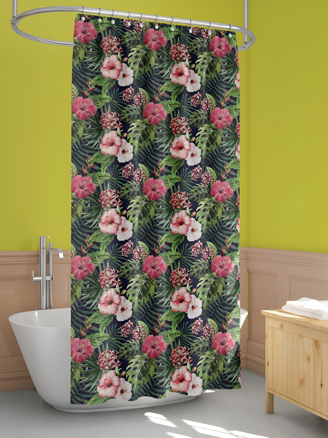 

ArtzFolio Green & Pink Floral Printed Waterproof Shower Curtain