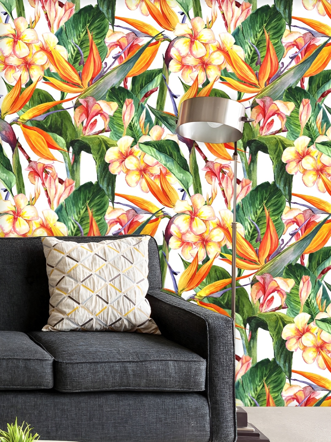 

ArtzFolio Printed UV-Resistant Anti-Bacterial Tropical Pattern With Exotic Flowers Peel & Stick Wallpaper, Multi