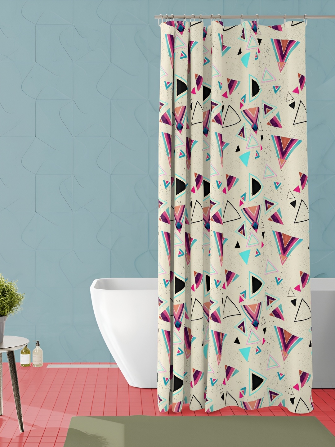 

ArtzFolio Beige and Blue Geometric Printed Waterproof Shower Curtain