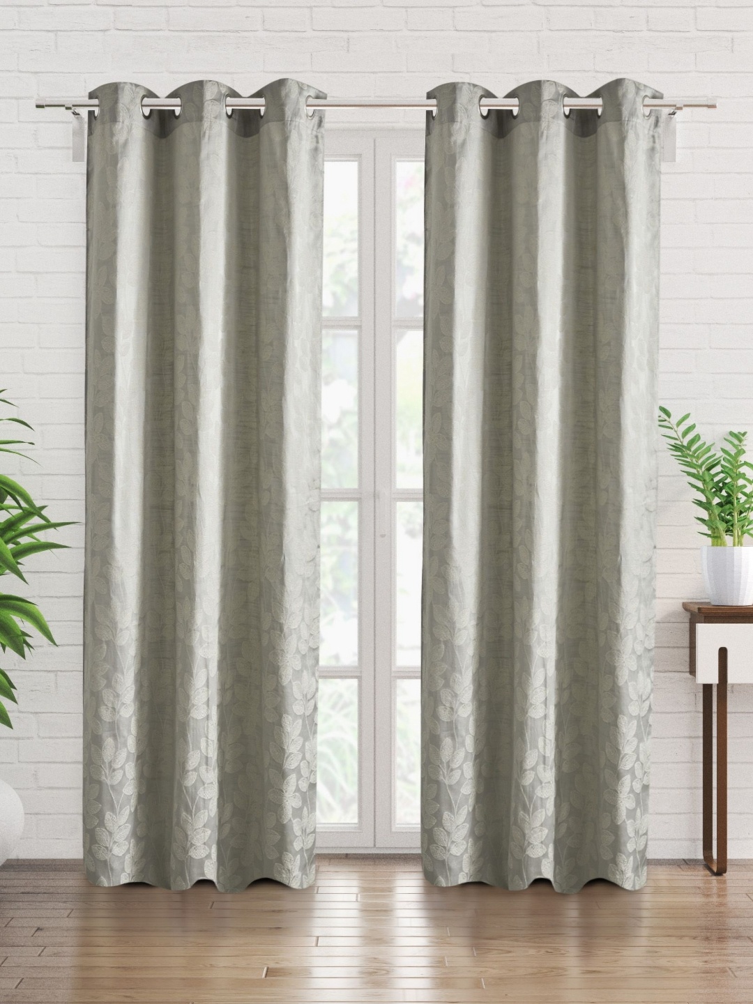 

Home Centre Jade Grey & Gold-Toned 2 Pieces Ethnic Motifs Sheer Door Curtains