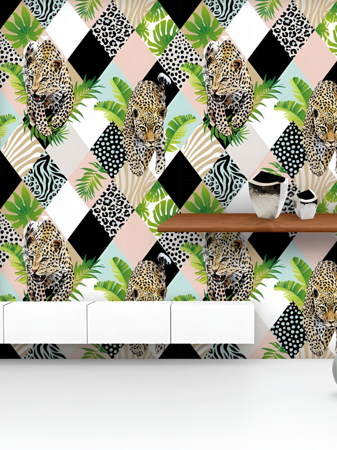 

ArtzFolio Printed UV-Resistant Anti-Bacterial Tropical Palm Leaves Leopard Peel & Stick Wallpaper, Multi