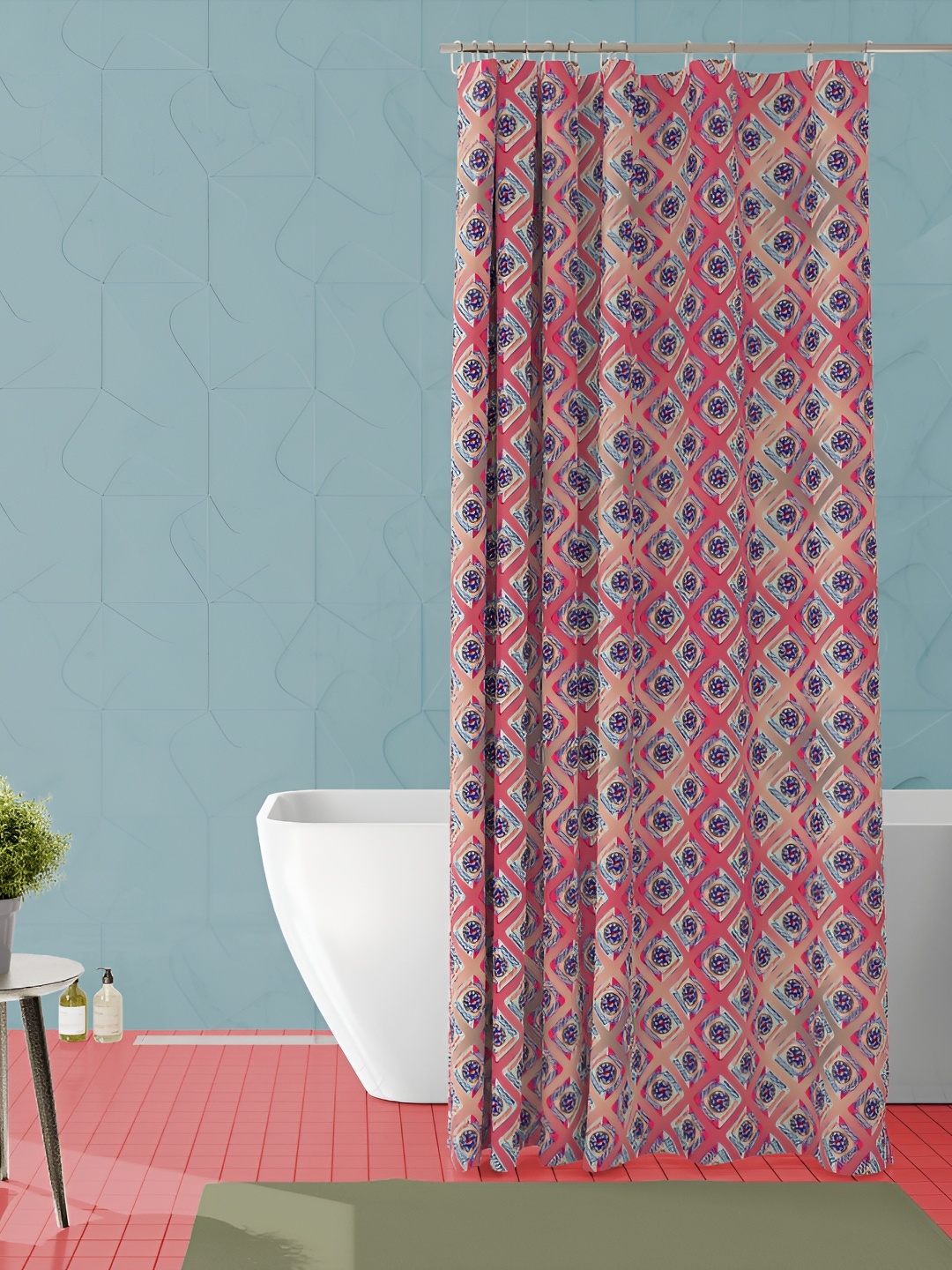 

ArtzFolio Pink & Blue Floral Printed Waterproof Shower Curtain