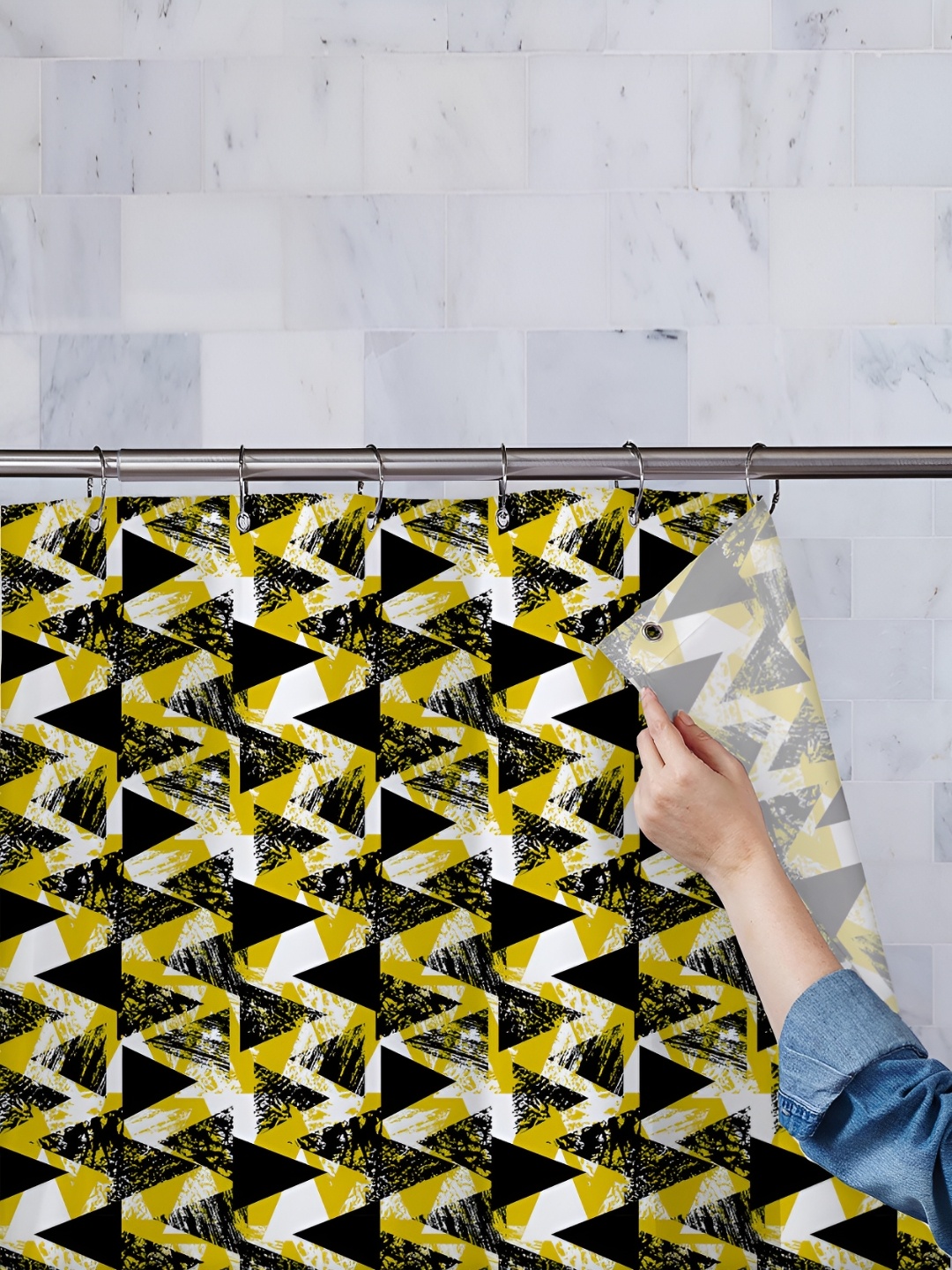 

ArtzFolio Yellow & Black Printed Water Proof Shower Curtain