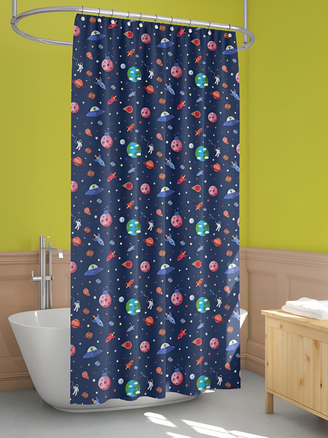 

ArtzFolio Navy Blue & Pink Printed Waterproof Shower Curtains