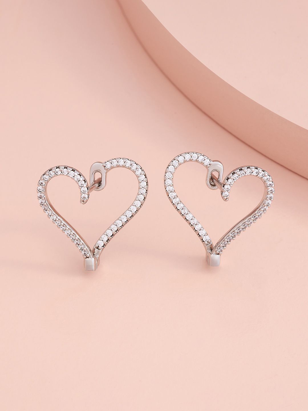 

Kushal's Fashion Jewellery Rhodium-Plated Zircon Heart Shaped Hoop Earrings, Silver