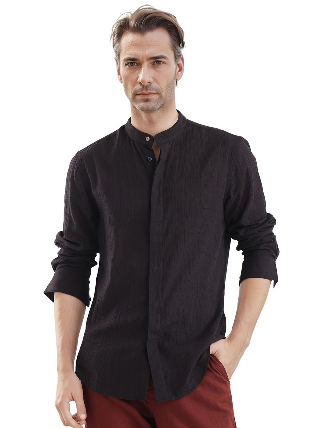 

RARE RABBIT Men Comfort Opaque Casual Shirt, Black