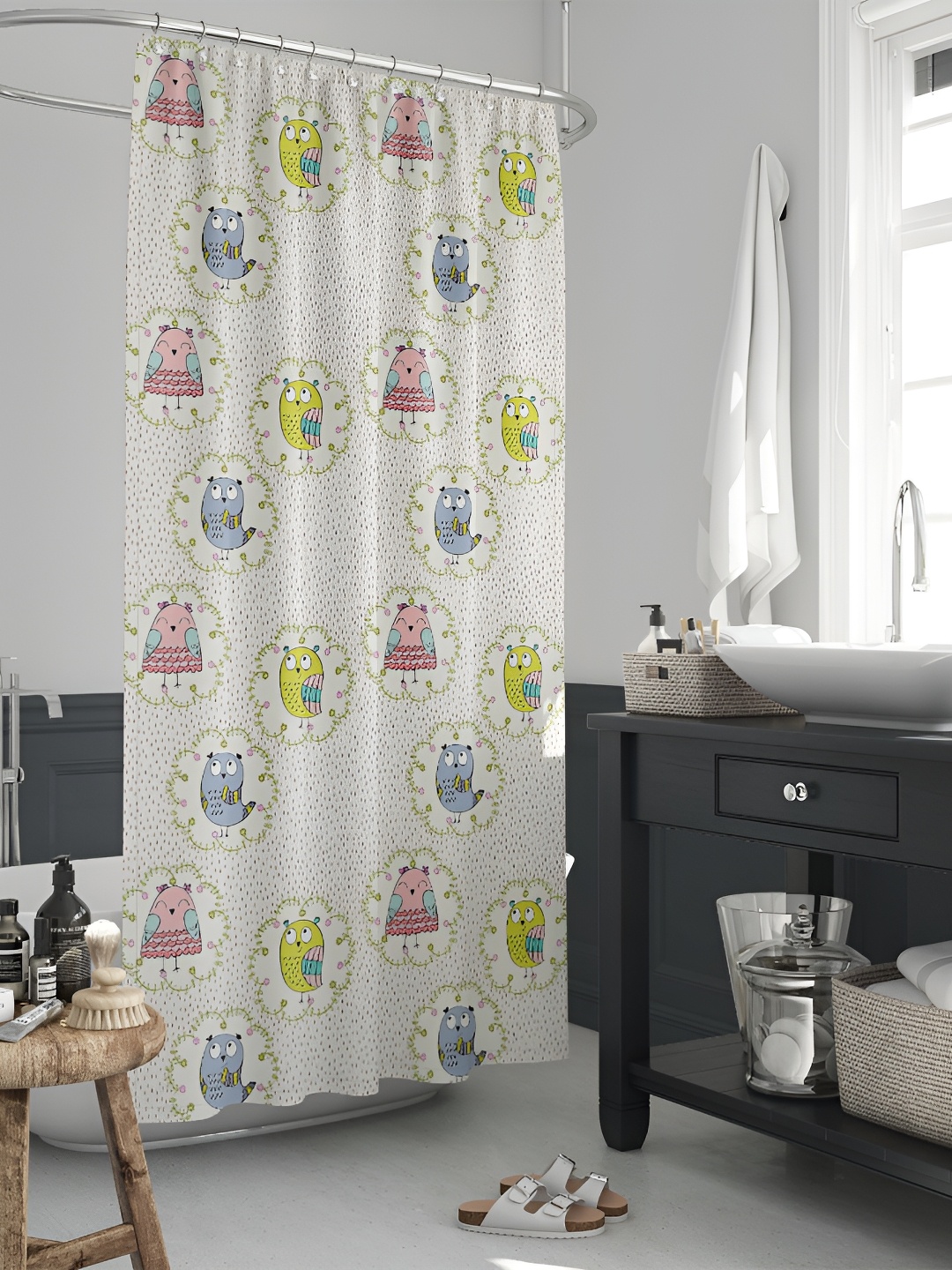 

ArtzFolio White & Yellow Printed Waterproof Shower Curtain