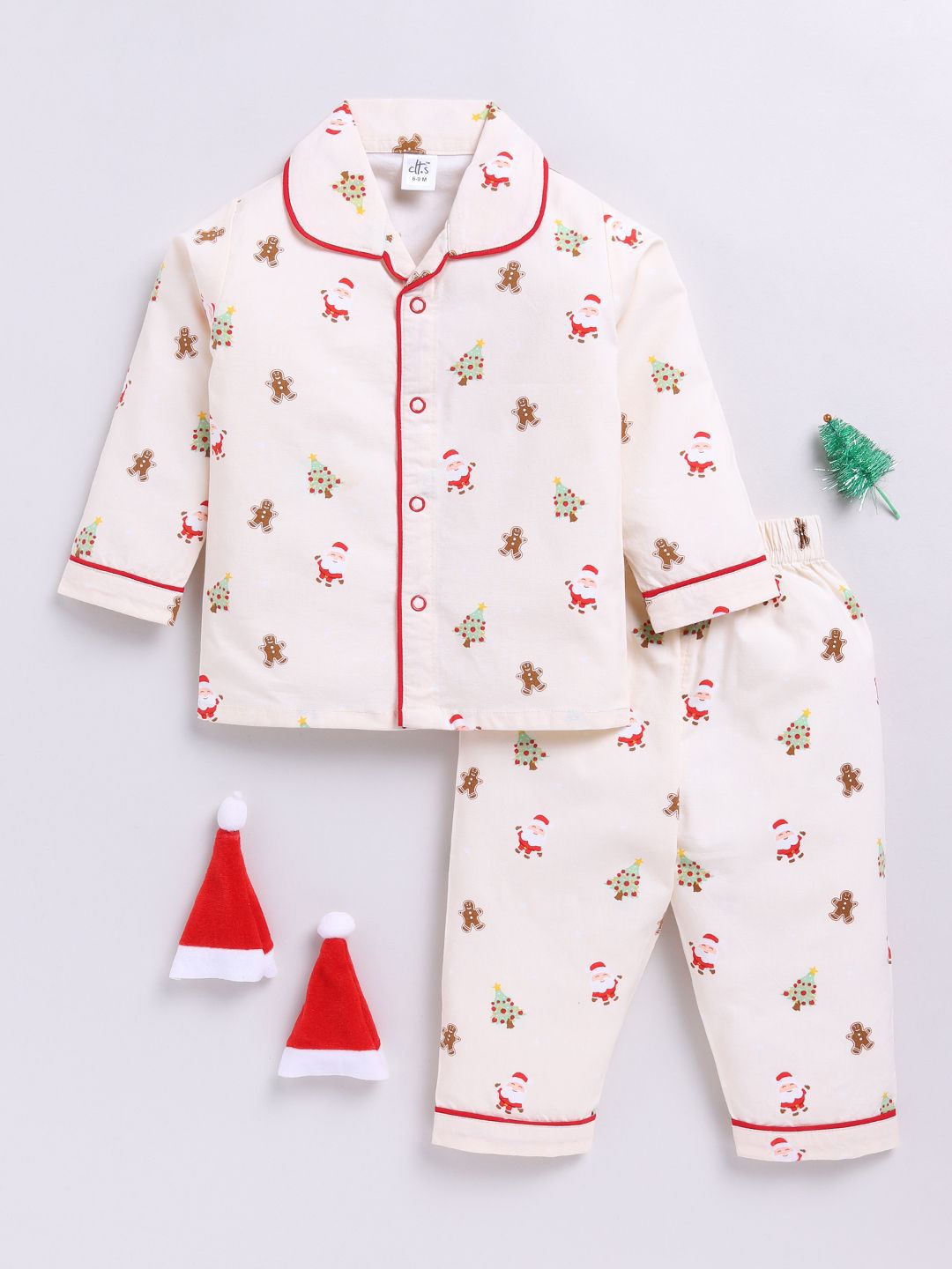 

Clt.s Unisex Kids Pure Cotton Printed Night suit, Cream