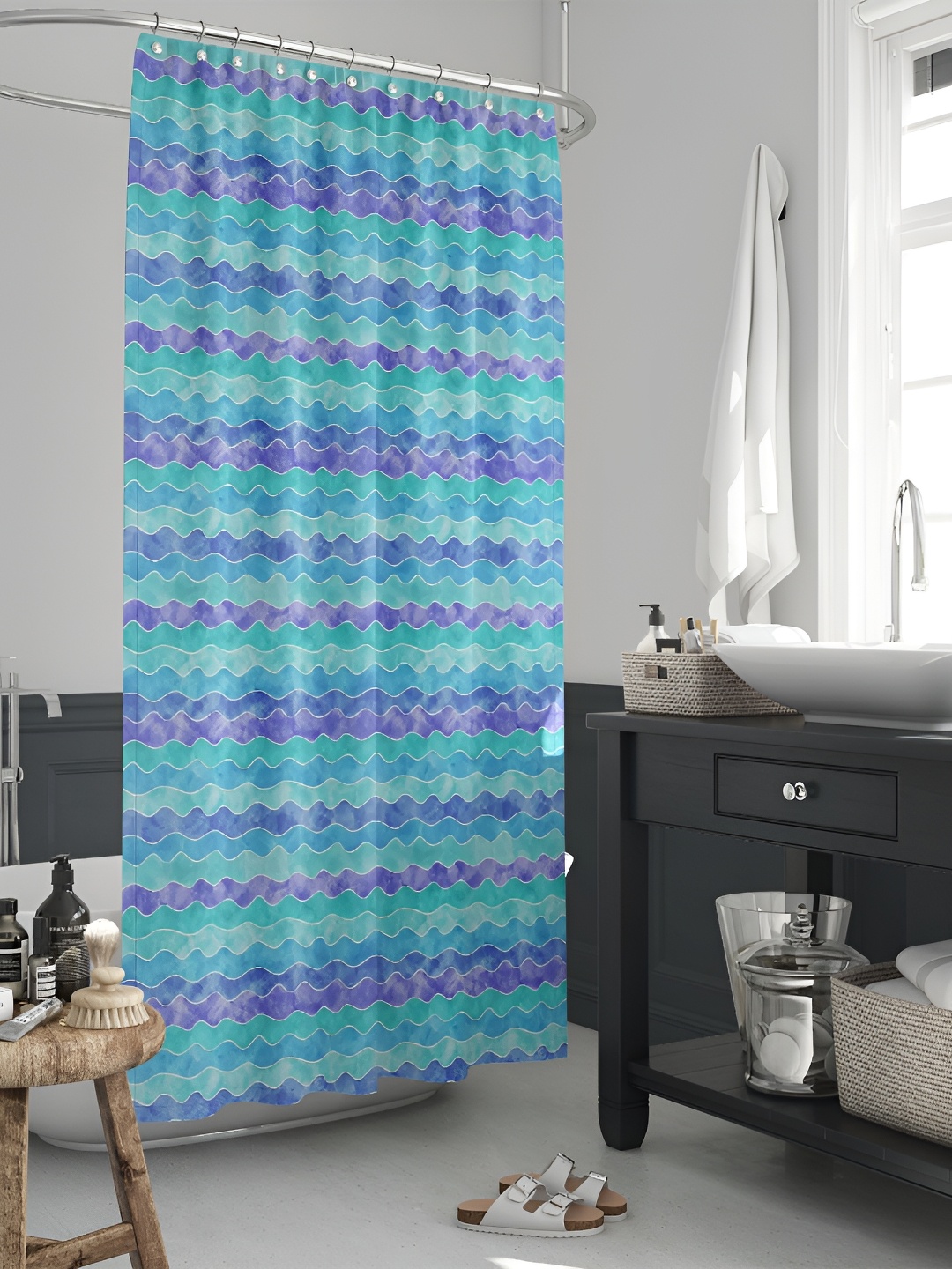 

ArtzFolio Purple & Blue Geometric Printed Waterproof Shower Curtain