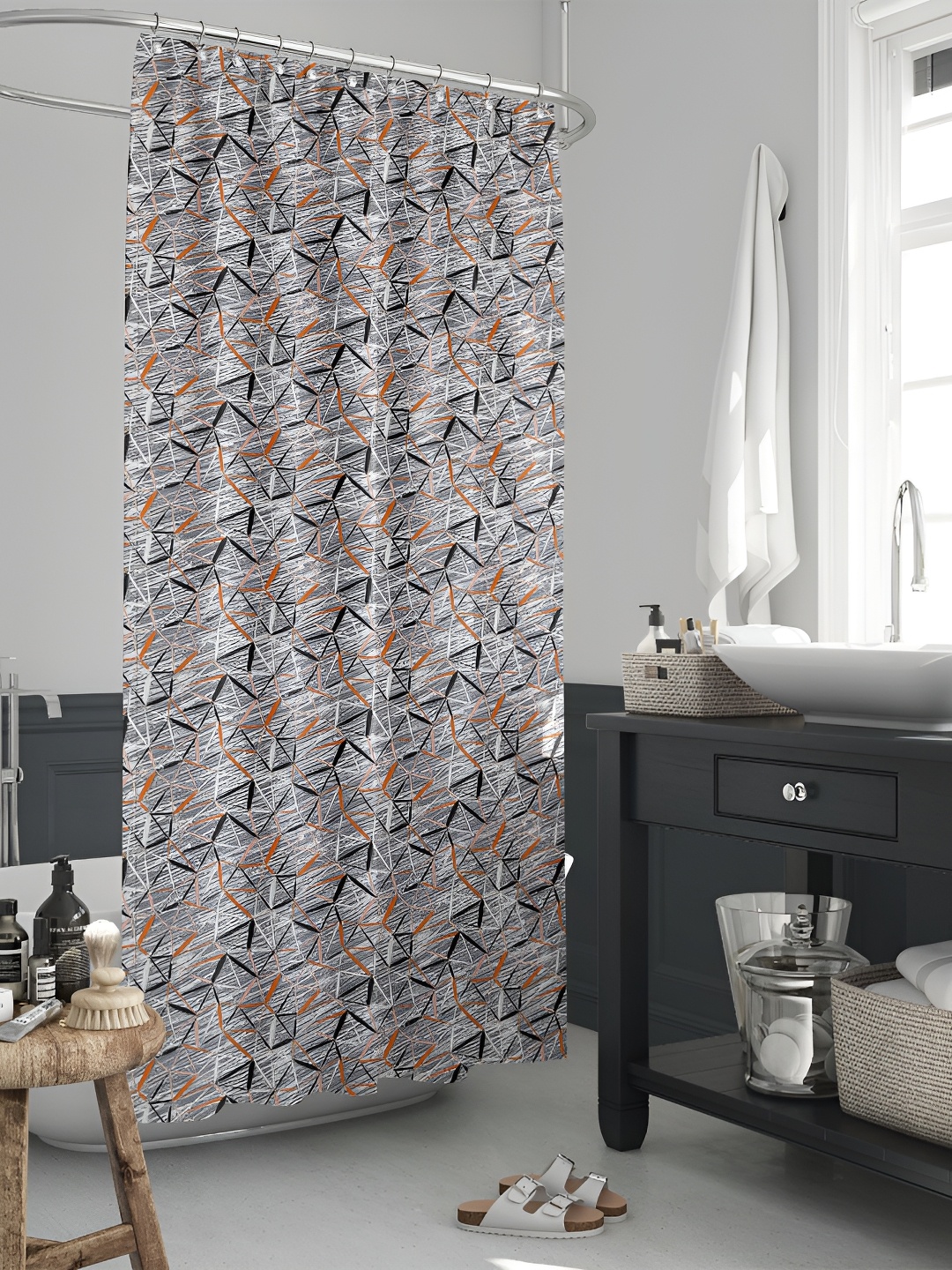 

ArtzFolio Grey & Black Printed Waterproof Shower Curtain