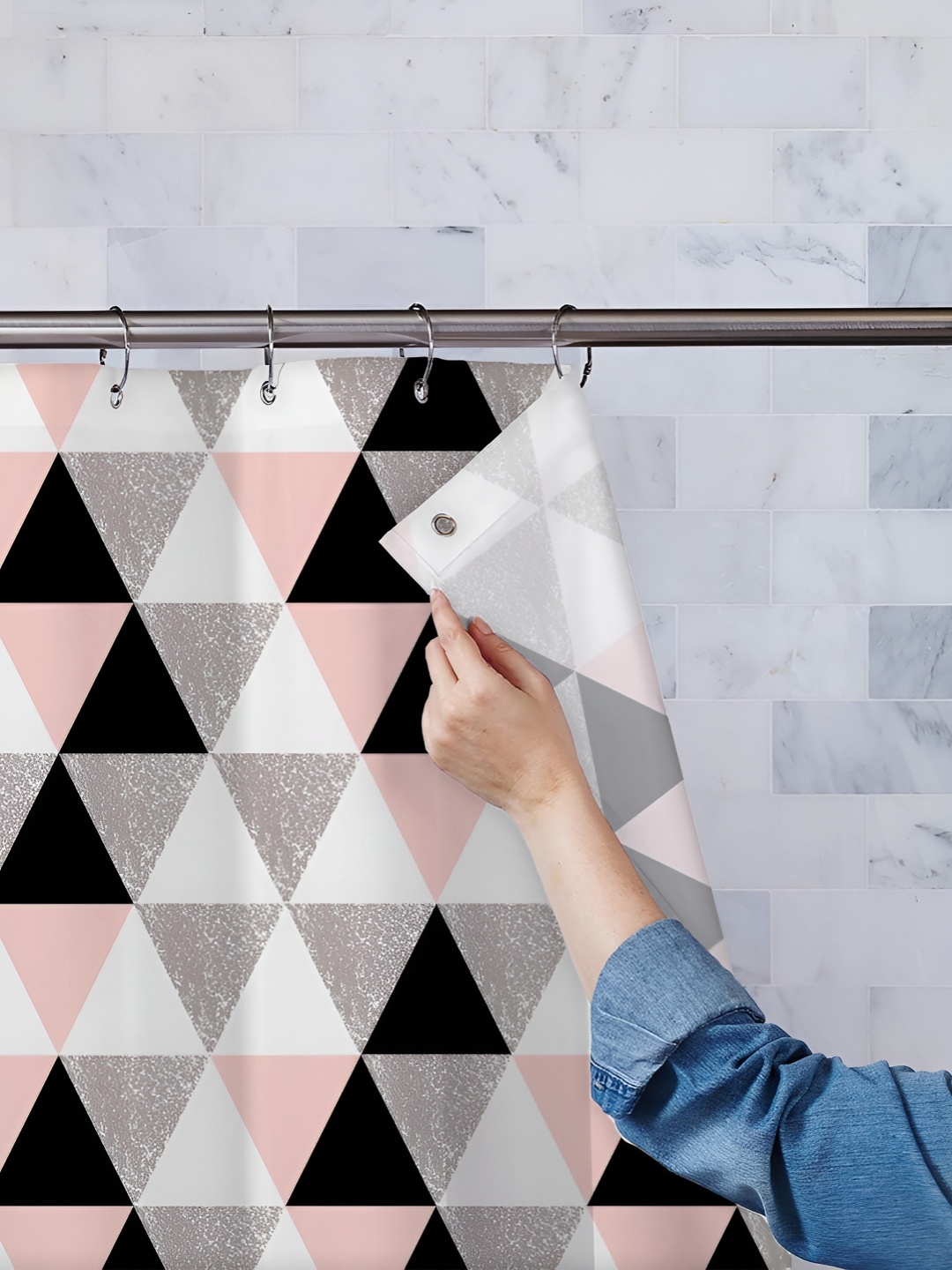 

ArtzFolio Pink & White Geometric Printed Waterproof Shower Curtain