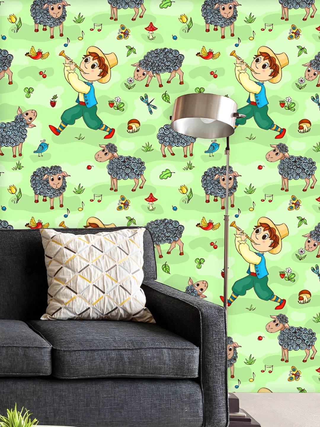 

ArtzFolio Printed UV-Resistant Anti-Bacterial Cartoon Shepherd Boy Peel & Stick Wallpaper, Multi