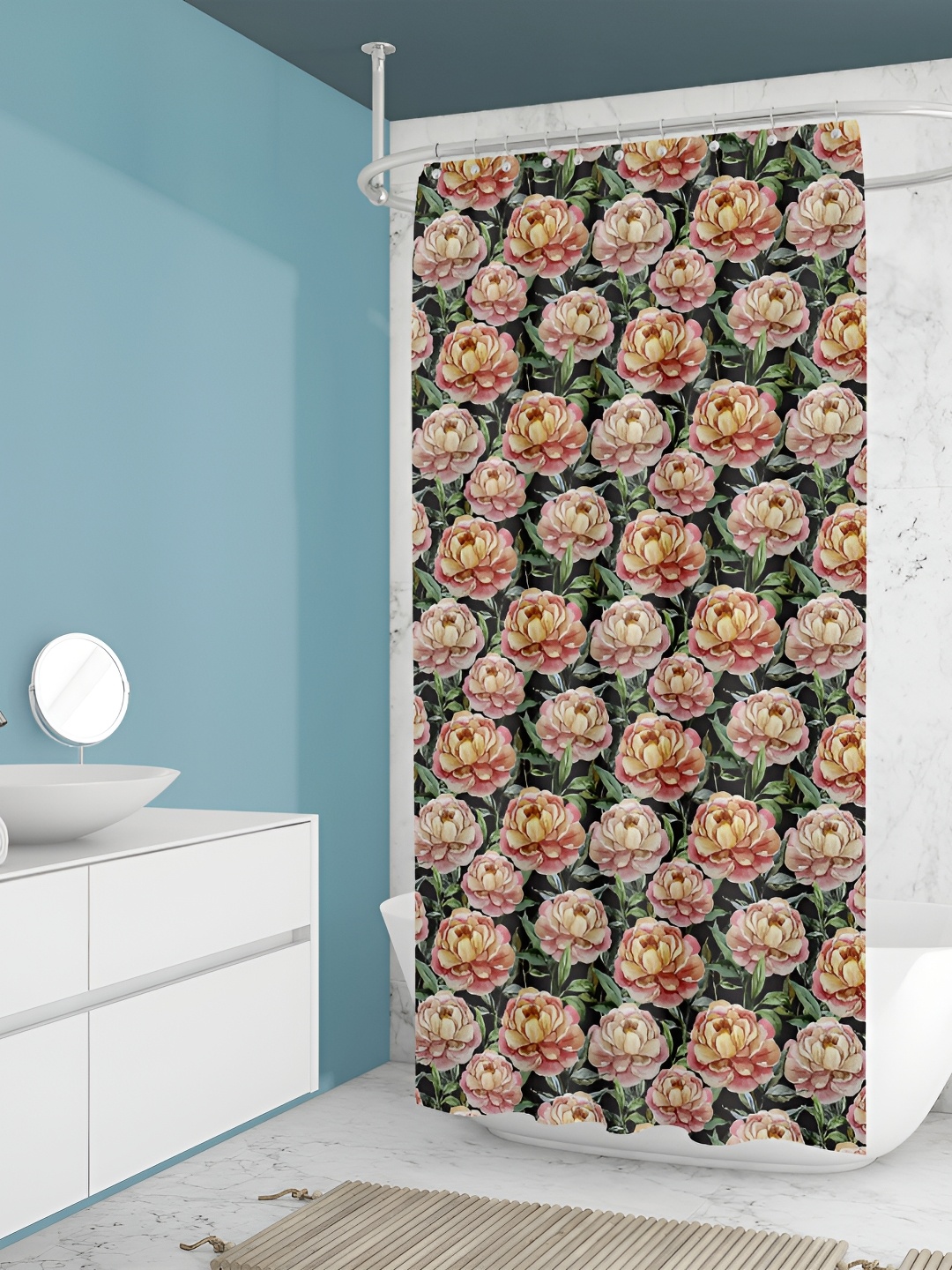 

ArtzFolio Black & Green Floral Printed Water Proof Shower Curtain