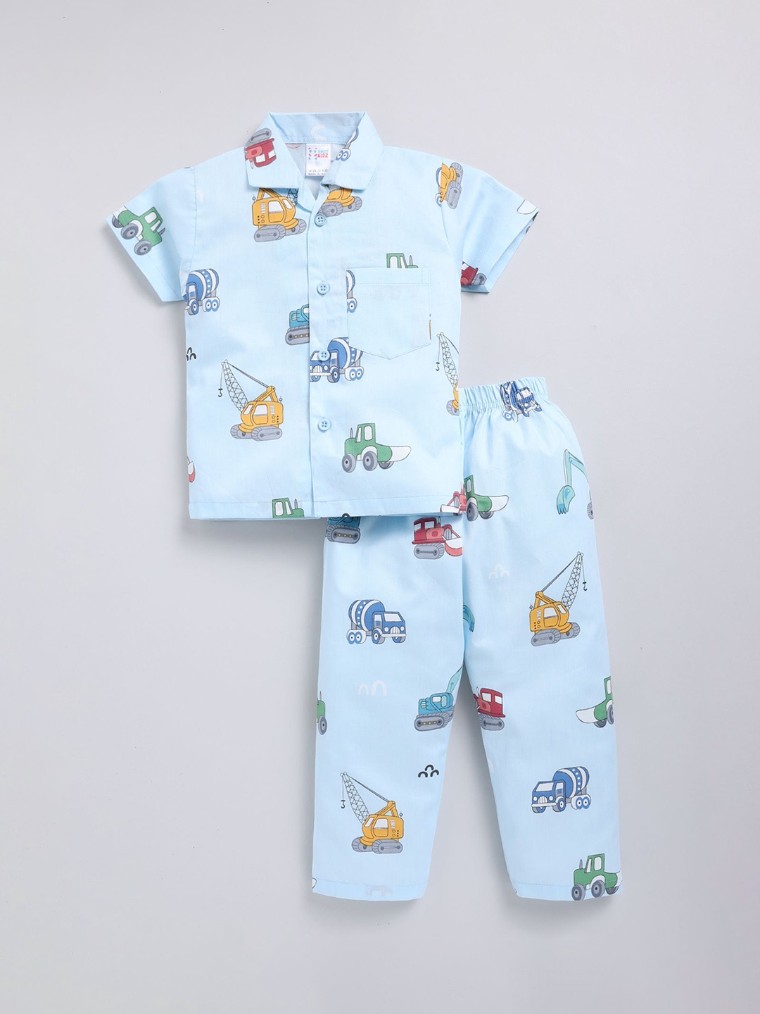 

NAUTI KIDZ Boys Printed Pure Cotton Shirt Collar Night suit, Blue