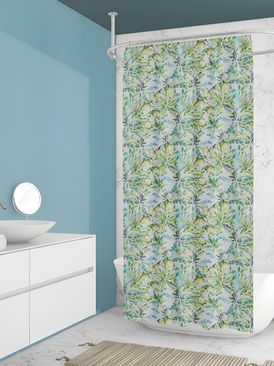 

ArtzFolio Green and Blue Floral Printed Waterproof Shower Curtain