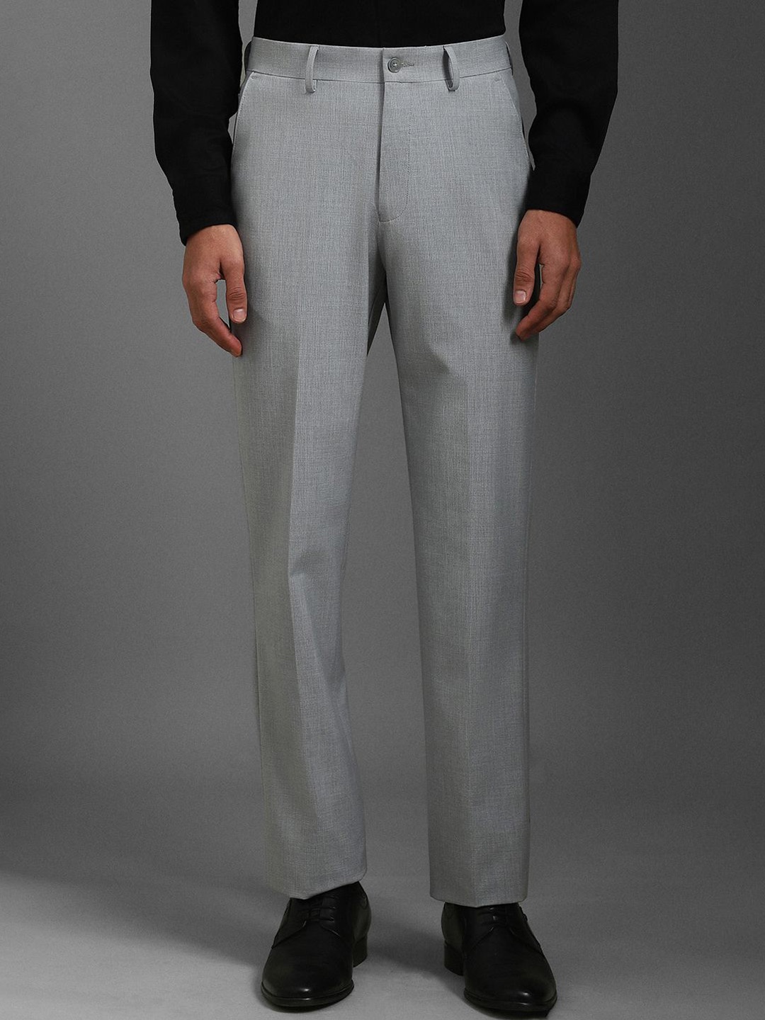

Louis Philippe Men Textured Regular Fit Mid-Rise Formal Trousers, Grey